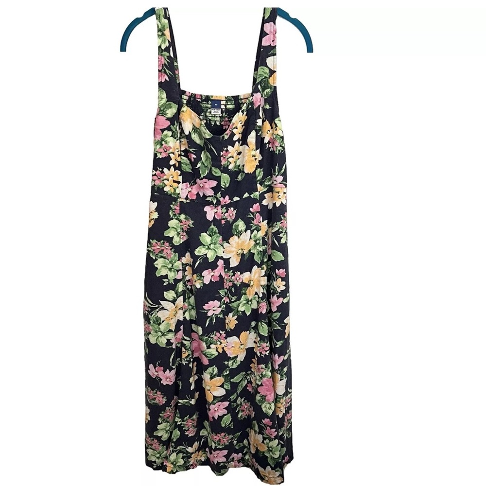 Old Navy Fit & Flare Sleeveless Navy Floral Linen Blend Midi Dress Cottage XS - Picture 3 of 7